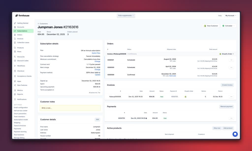 Firmhouse subscription management dashboard